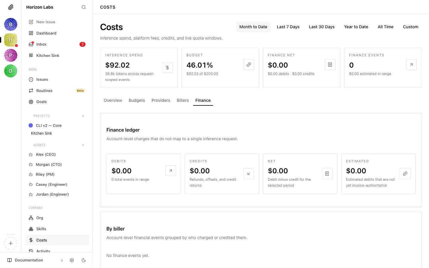 Finance tab