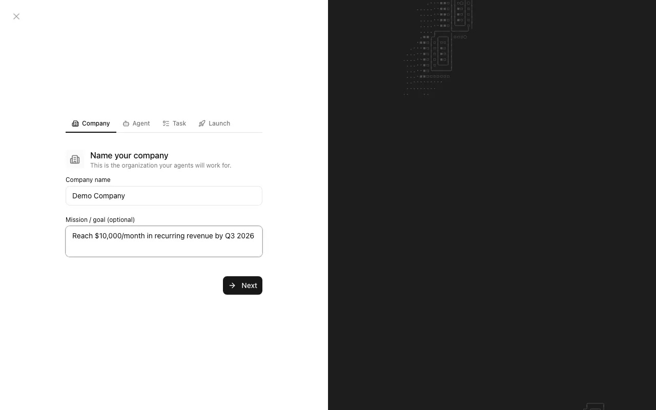 The goal field in the New Company modal with an example goal entered