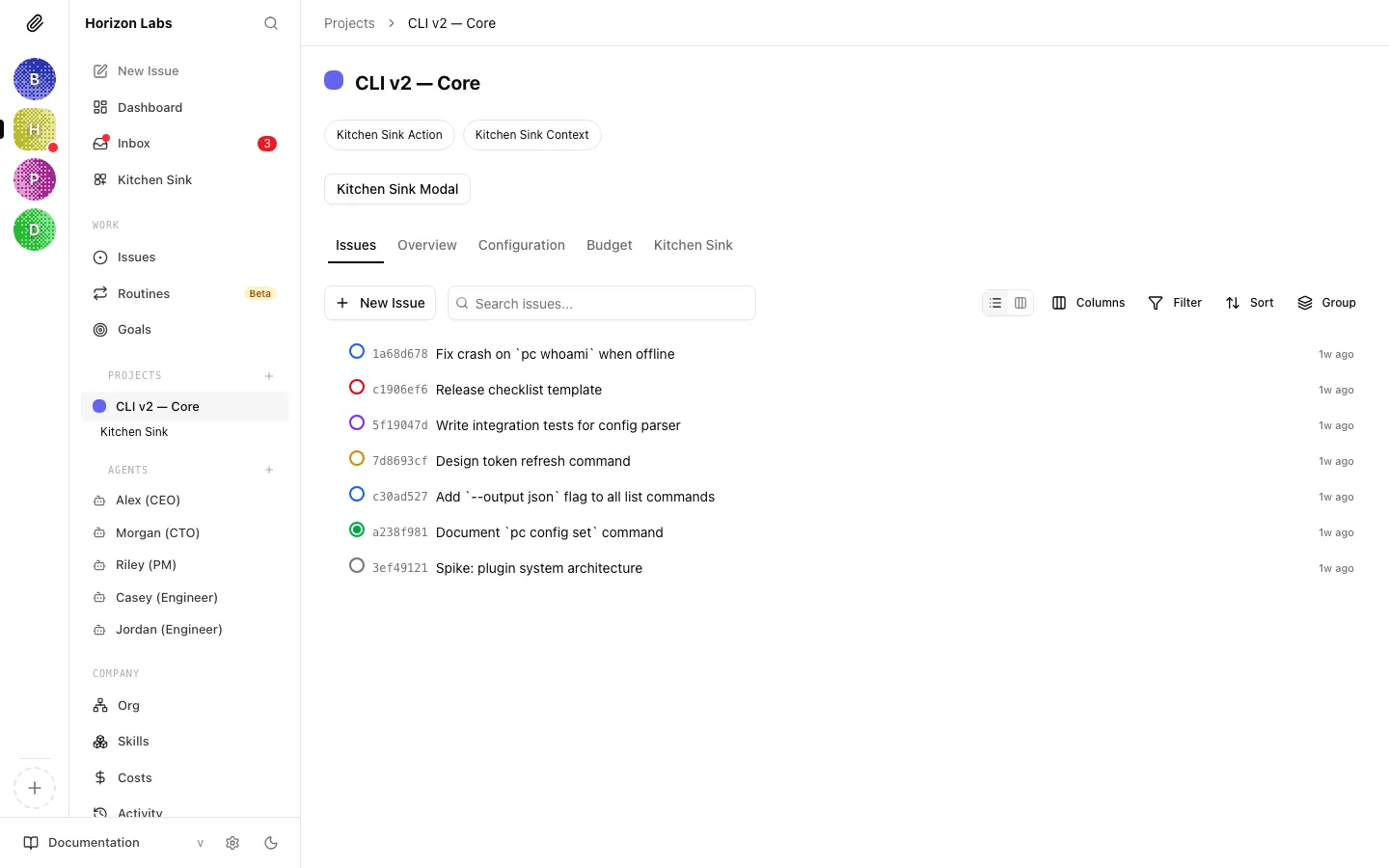 Workspace list