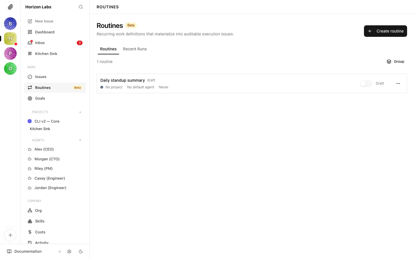 Routines list