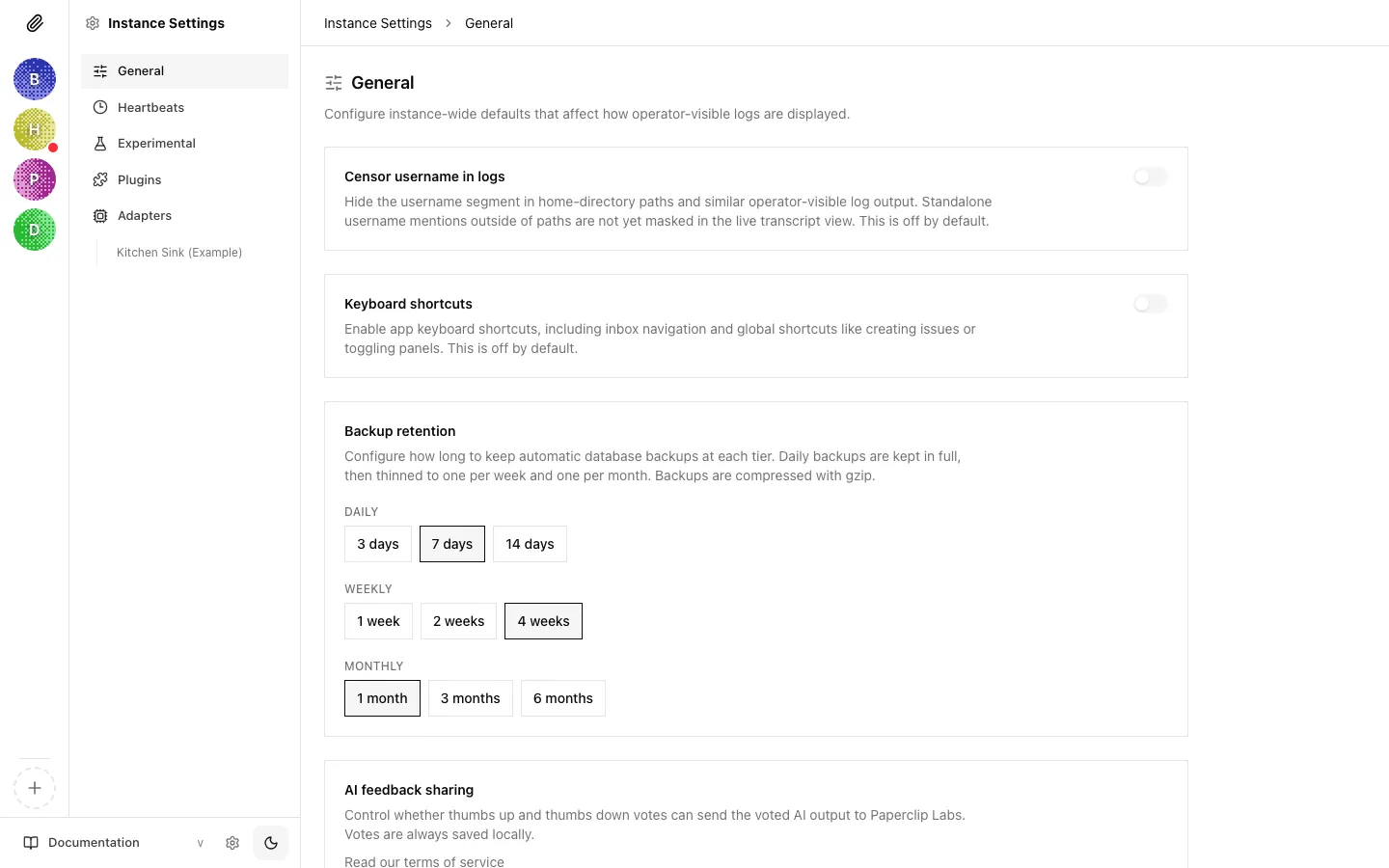 Profile settings