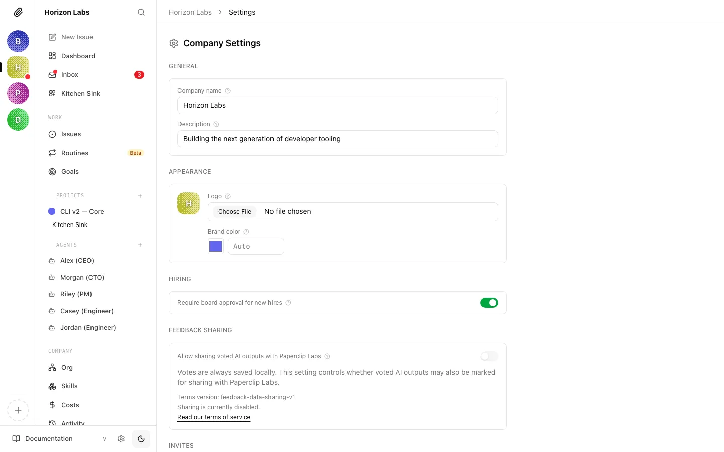 Company general settings